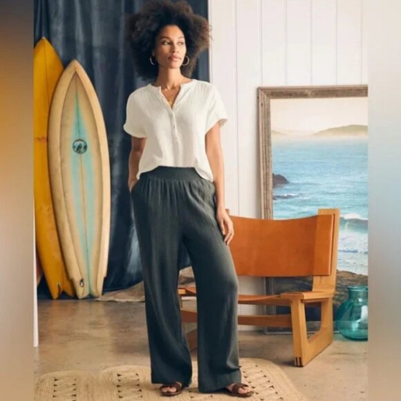 Faherty Dream Organic Cotton Gauze Wide Leg Gray Wash Pants Size Small - Picture 1 of 9